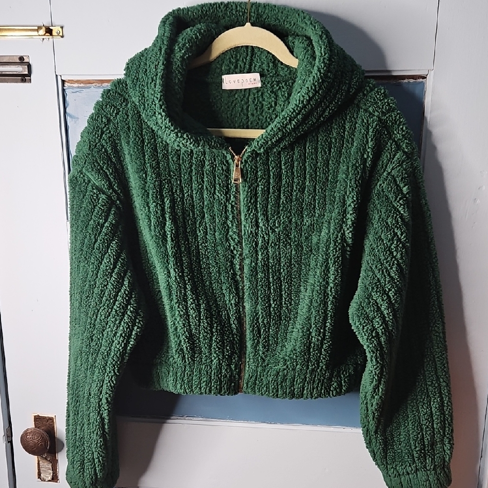 Love Poem By Block Forest Green Sherpa Pullover Crop Cardigan Top M
